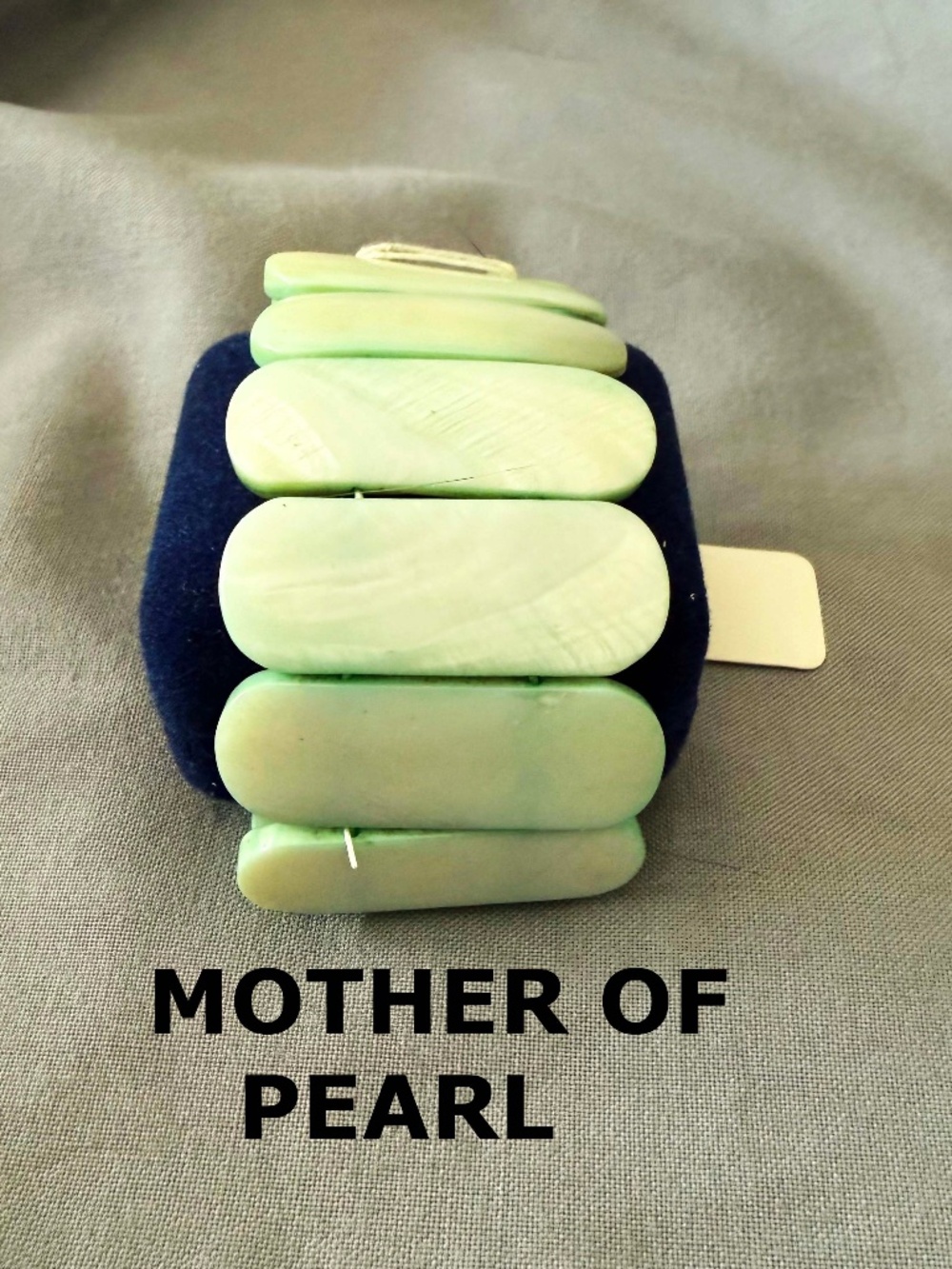 BRACELET MOTHER OF PEARL LIGHT GREENS IN ROUNDED RECTANGLES, 1 ½ X ⅝ In. PIECES